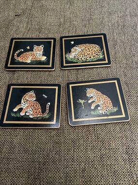 Set of 4 Vintage Leopard Coasters - Black & Gold